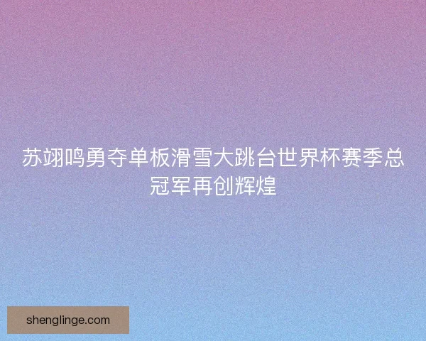 苏翊鸣勇夺单板滑雪大跳台世界杯赛季总冠军再创辉煌